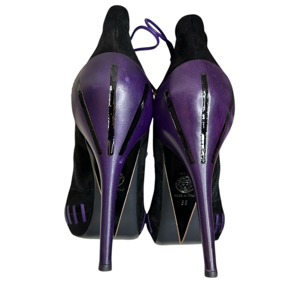 VERSACE Platform Open toe Black suede leather Ankle boots 38 - $1020 US - Picture 6 of 16